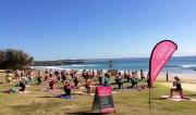 Active Nation Day yoga class outside on Town Green with Martine from Spirit Yoga