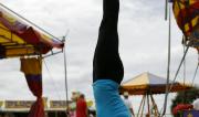Martine Ford of Spirit Yoga in Tripod Headstand at the Circus.