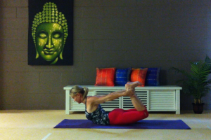 Martine Ford of Spirit Yoga in a pose for the e-Book, Yoga for the Lower Back