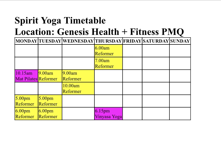 Class Timetable Spirit Yoga Soulful Movement SpecialistPort